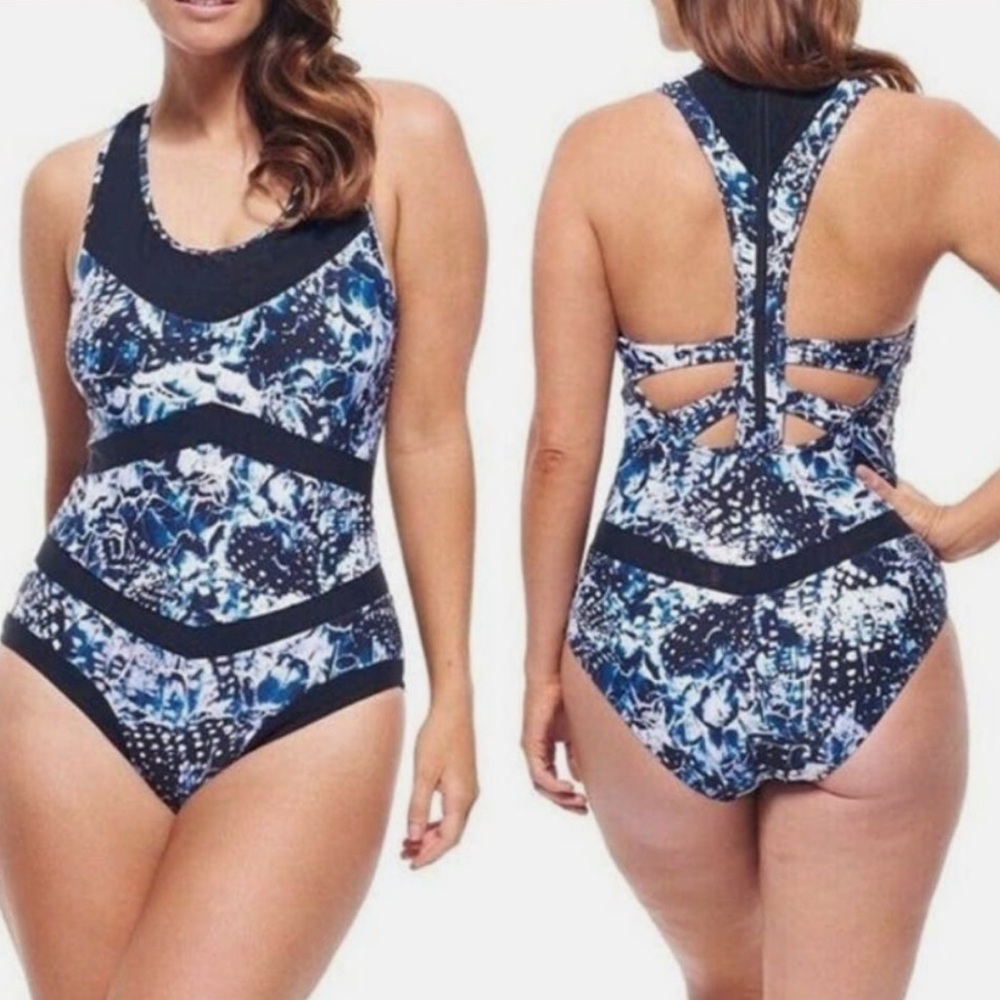 Robyn Lawley Broken Wings Back-Zip Mesh One-Piece, 8